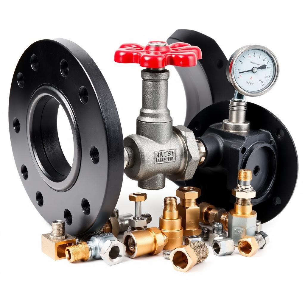 Industrial flanges, valves, gauges and fasteners we source on request